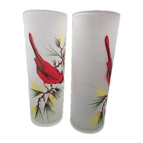 Frosted Cardinal Glasses Highball Iced Tea Tom Collins Vintage Set Of 2 6.75" - Picture 6 of 7